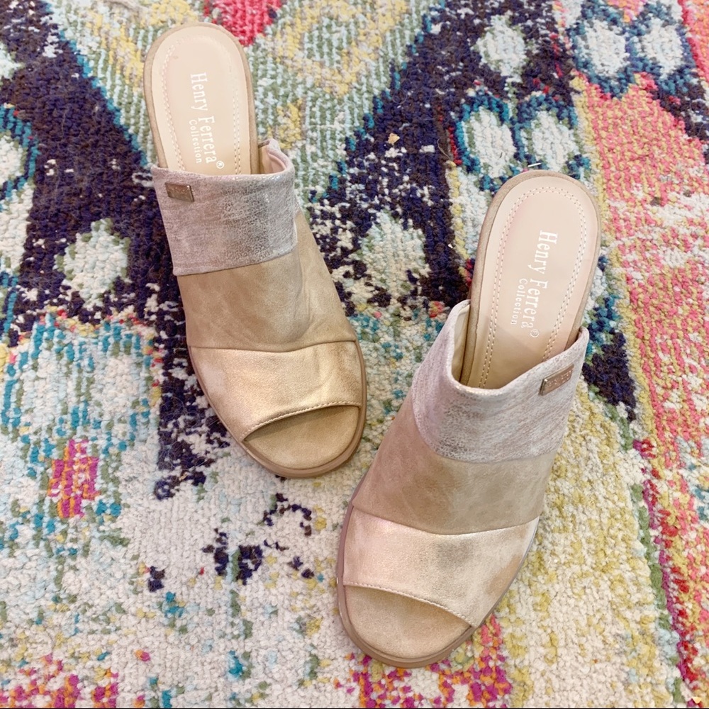 Henry Ferrera | Metallic Color Block Heel Slip Ons